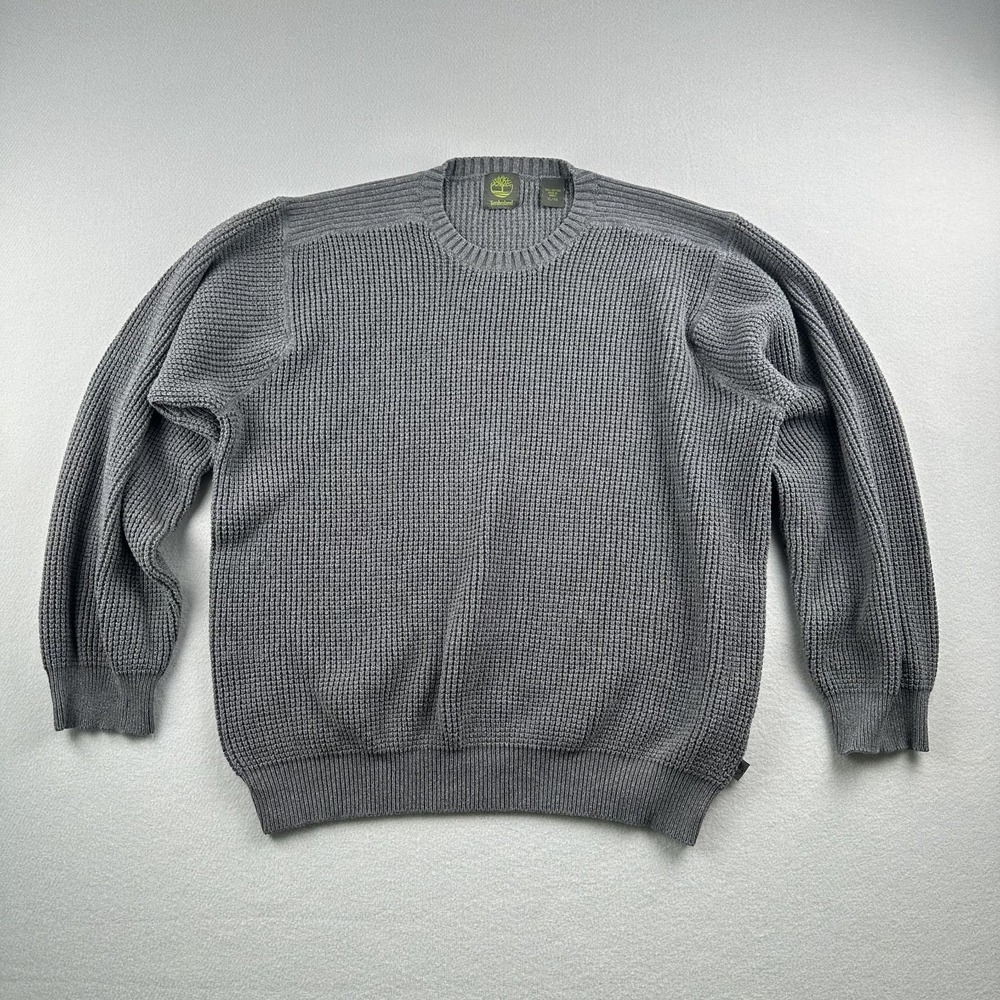 Timberland Men's Gray Sweater Size XL Cable Knit Cotton Crew Neck Long Sleeve